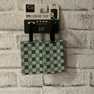 G-FORCE 2pk Green Checkered Luggage Id Tags